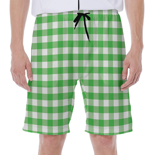 Green And White Gingham Pattern Print Men's Beach Shorts