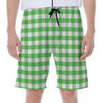 Green And White Gingham Pattern Print Men's Beach Shorts