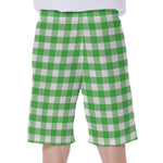 Green And White Gingham Pattern Print Men's Beach Shorts
