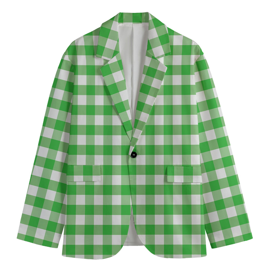 Green And White Gingham Pattern Print Men's Blazer