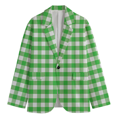 Green And White Gingham Pattern Print Men's Blazer