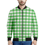Green And White Gingham Pattern Print Men's Bomber Jacket