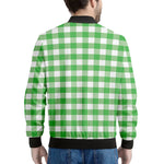 Green And White Gingham Pattern Print Men's Bomber Jacket