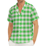 Green And White Gingham Pattern Print Men's Deep V-Neck Shirt
