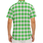 Green And White Gingham Pattern Print Men's Deep V-Neck Shirt