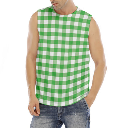 Green And White Gingham Pattern Print Men's Fitness Tank Top