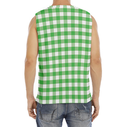 Green And White Gingham Pattern Print Men's Fitness Tank Top