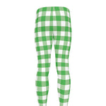Green And White Gingham Pattern Print Men's leggings