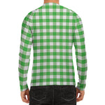 Green And White Gingham Pattern Print Men's Long Sleeve Rash Guard
