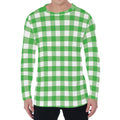 Green And White Gingham Pattern Print Men's Long Sleeve T-Shirt