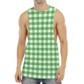 Green And White Gingham Pattern Print Men's Muscle Tank Top