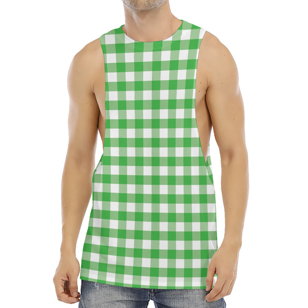 Green And White Gingham Pattern Print Men's Muscle Tank Top
