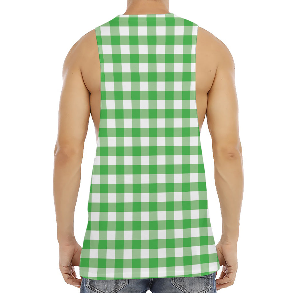 Green And White Gingham Pattern Print Men's Muscle Tank Top