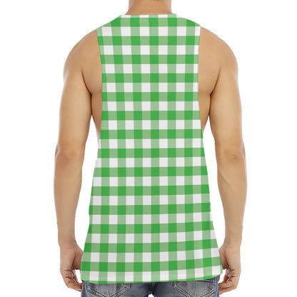 Green And White Gingham Pattern Print Men's Muscle Tank Top
