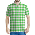 Green And White Gingham Pattern Print Men's Polo Shirt