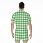 Green And White Gingham Pattern Print Men's Rompers