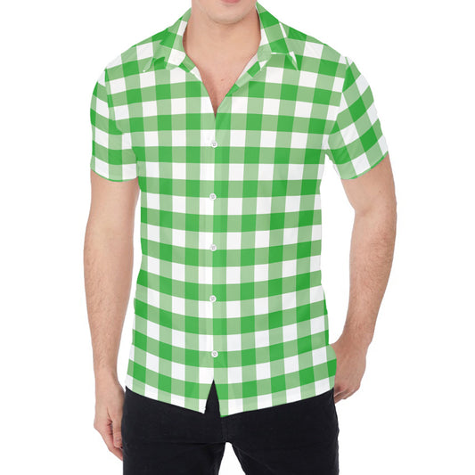Green And White Gingham Pattern Print Men's Shirt