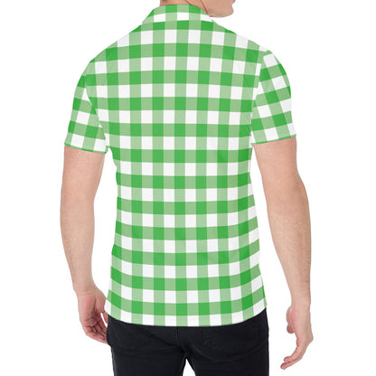 Green And White Gingham Pattern Print Men's Shirt