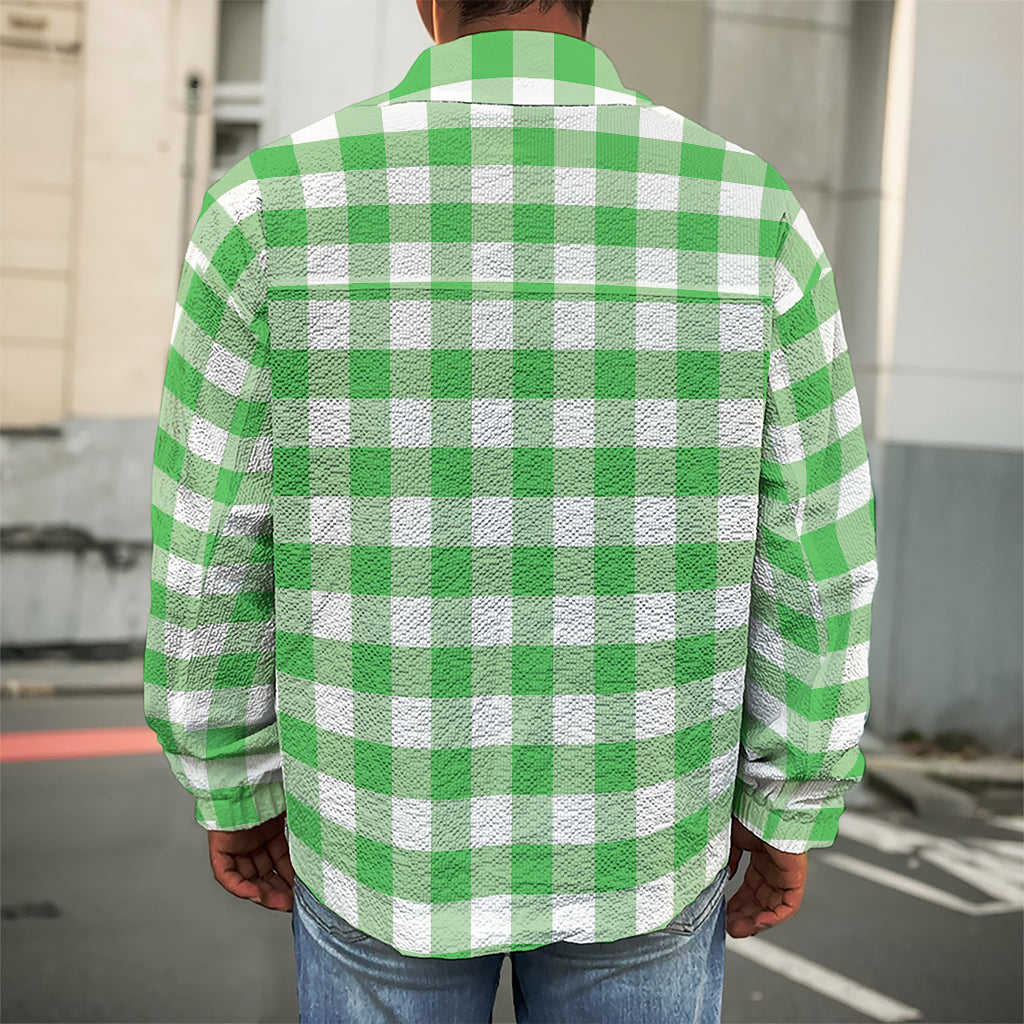 Green And White Gingham Pattern Print Men's Shirt Jacket