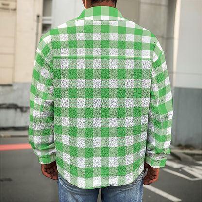 Green And White Gingham Pattern Print Men's Shirt Jacket