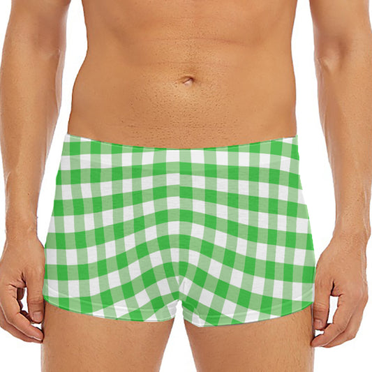 Green And White Gingham Pattern Print Men's Short Boxer Briefs