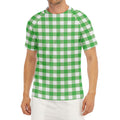 Green And White Gingham Pattern Print Men's Short Sleeve Rash Guard