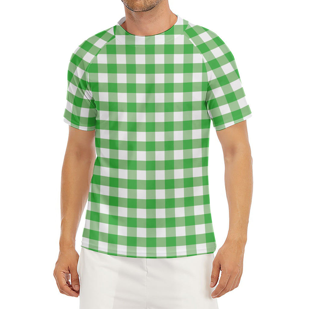 Green And White Gingham Pattern Print Men's Short Sleeve Rash Guard