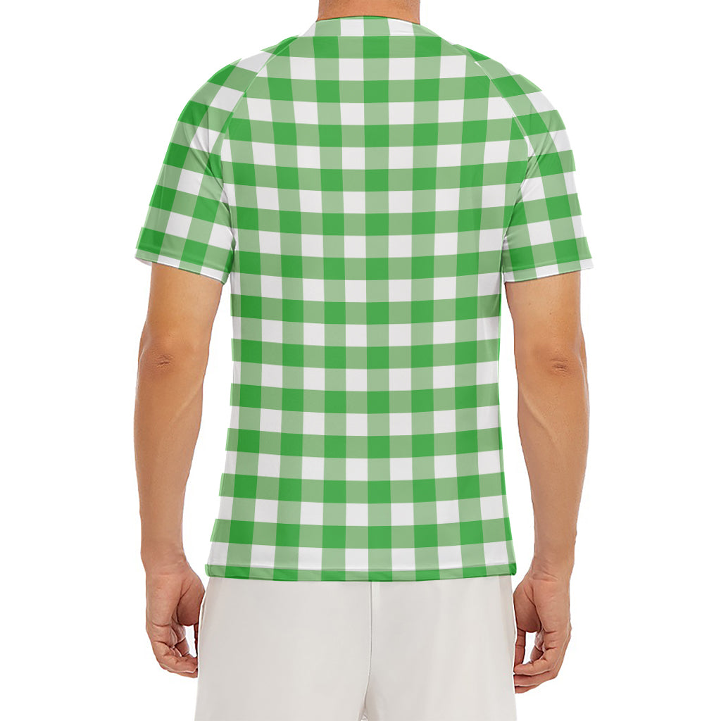 Green And White Gingham Pattern Print Men's Short Sleeve Rash Guard