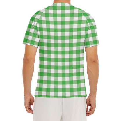Green And White Gingham Pattern Print Men's Short Sleeve Rash Guard