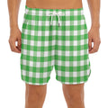 Green And White Gingham Pattern Print Men's Split Running Shorts