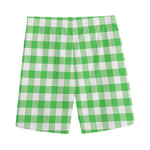 Green And White Gingham Pattern Print Men's Sports Shorts