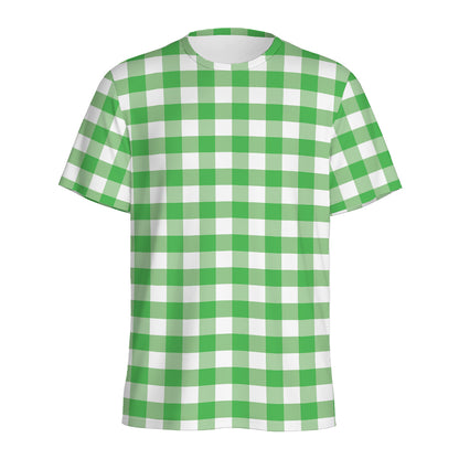 Green And White Gingham Pattern Print Men's Sports T-Shirt