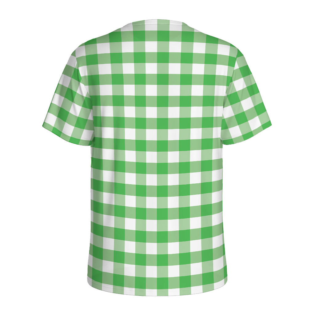 Green And White Gingham Pattern Print Men's Sports T-Shirt