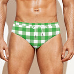 Green And White Gingham Pattern Print Men's Swim Briefs