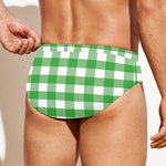Green And White Gingham Pattern Print Men's Swim Briefs