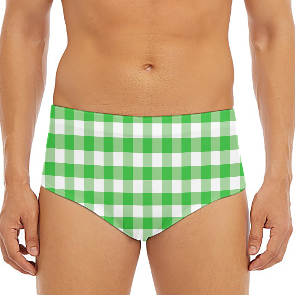 Green And White Gingham Pattern Print Men's Triangle Swim Briefs