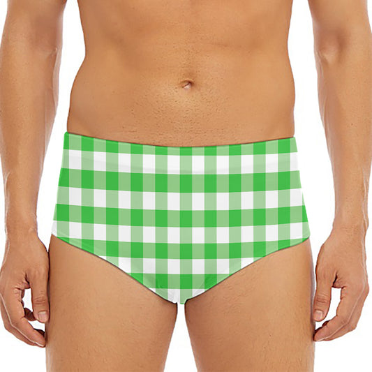 Green And White Gingham Pattern Print Men's Triangle Swim Briefs
