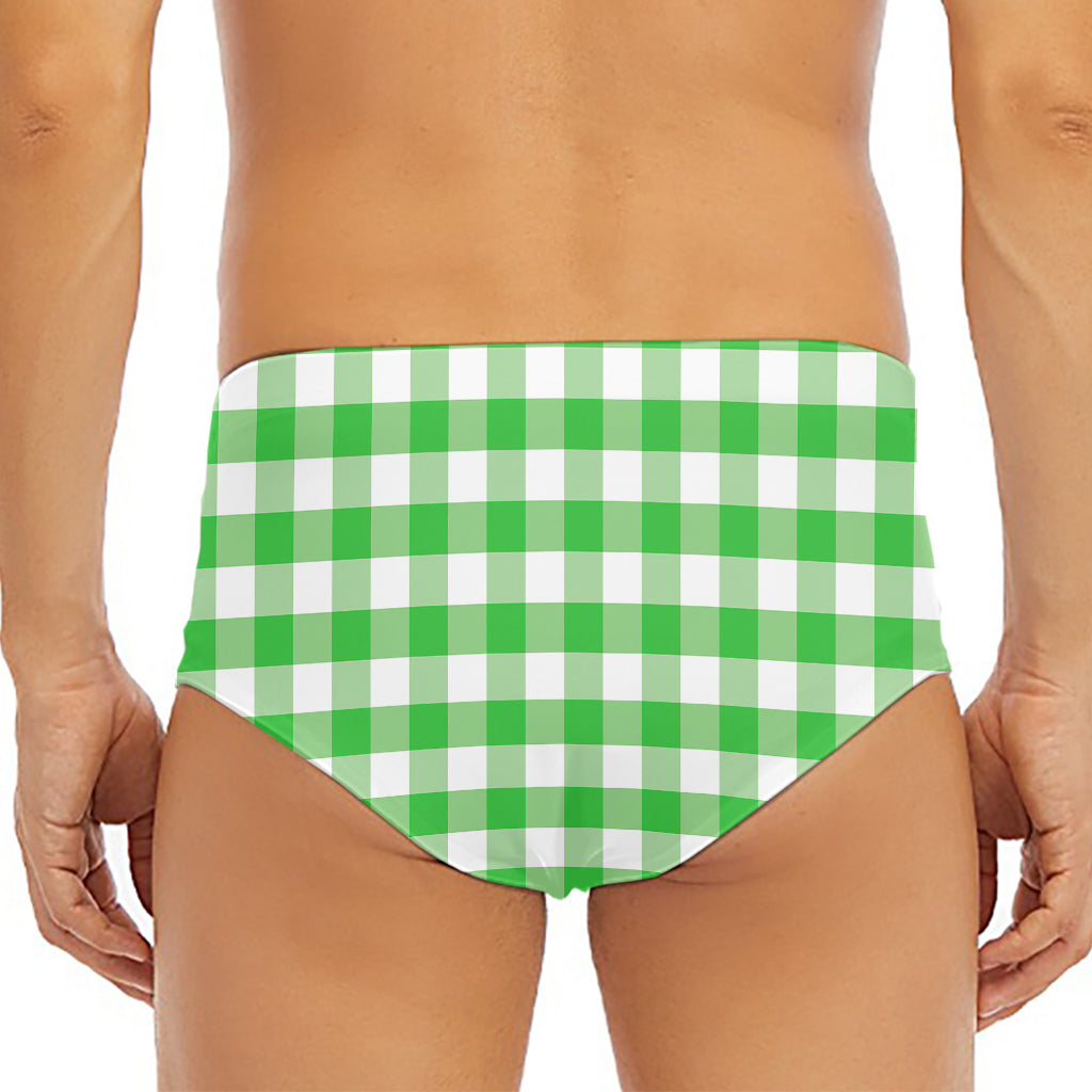 Green And White Gingham Pattern Print Men's Triangle Swim Briefs
