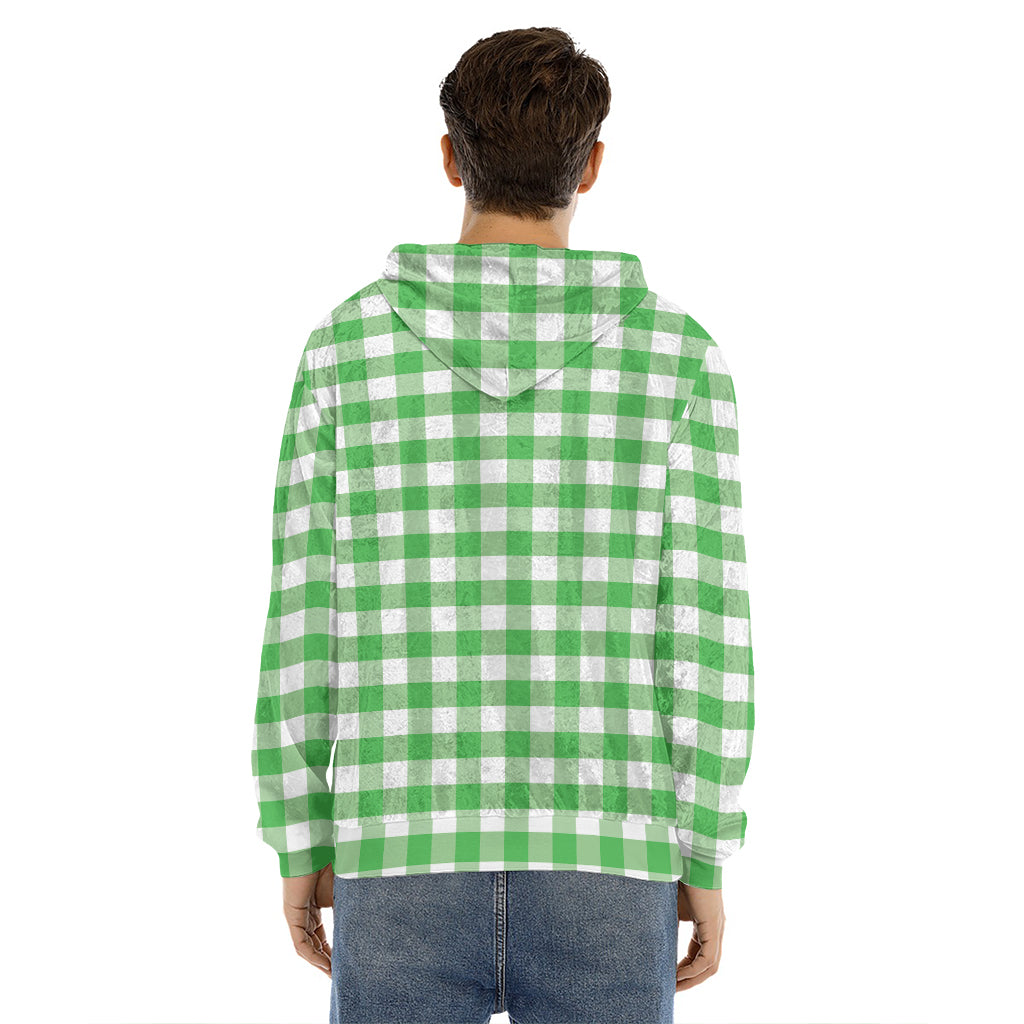 Green And White Gingham Pattern Print Men's Velvet Pullover Hoodie