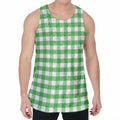 Green And White Gingham Pattern Print Men's Velvet Tank Top
