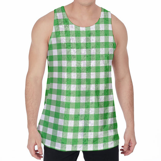 Green And White Gingham Pattern Print Men's Velvet Tank Top