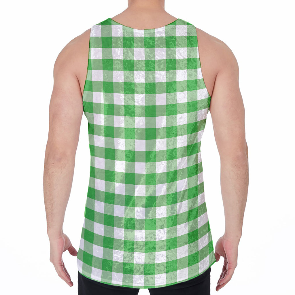 Green And White Gingham Pattern Print Men's Velvet Tank Top