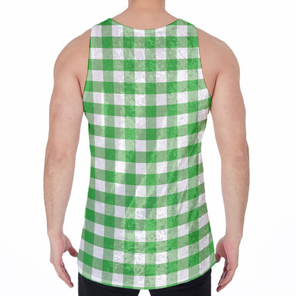Green And White Gingham Pattern Print Men's Velvet Tank Top