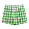 Green And White Gingham Pattern Print Mesh Shorts