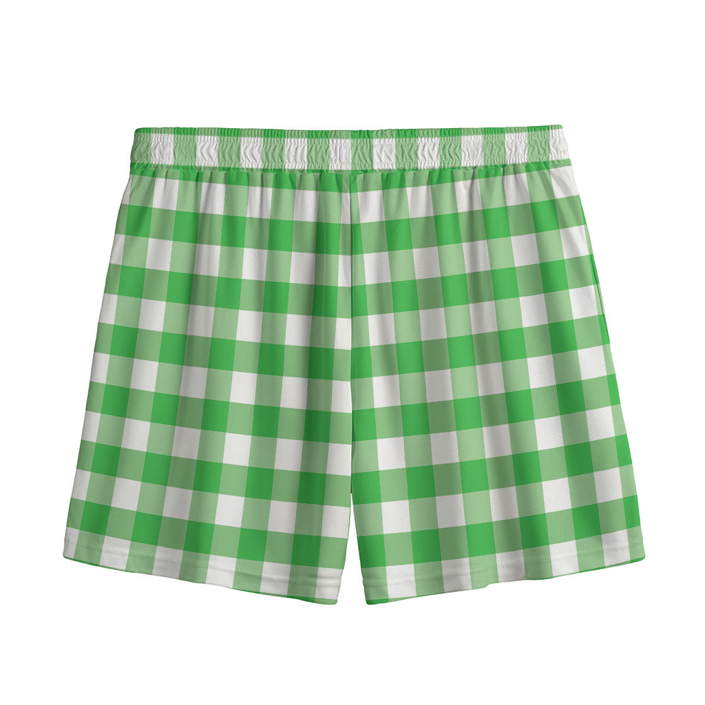 Green And White Gingham Pattern Print Mesh Shorts