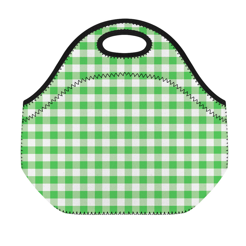 Green And White Gingham Pattern Print Neoprene Lunch Bag