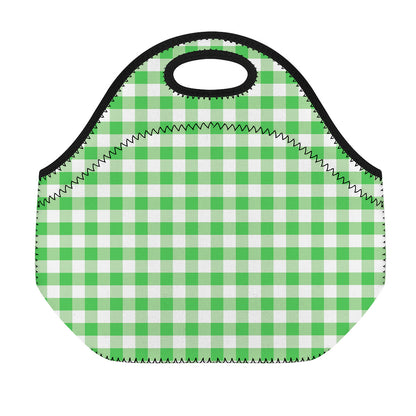 Green And White Gingham Pattern Print Neoprene Lunch Bag