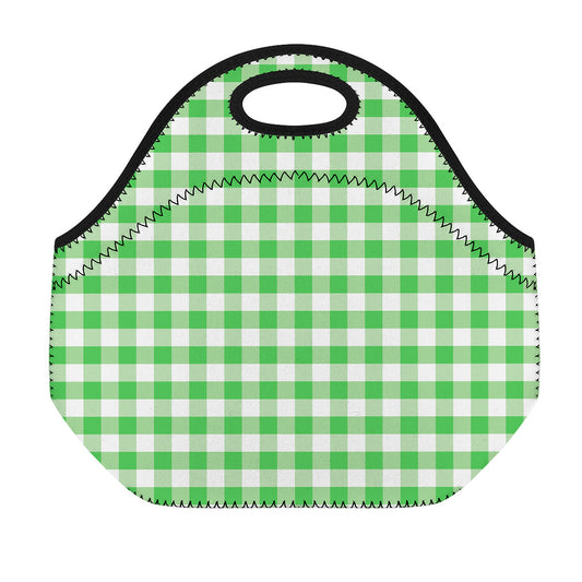 Green And White Gingham Pattern Print Neoprene Lunch Bag