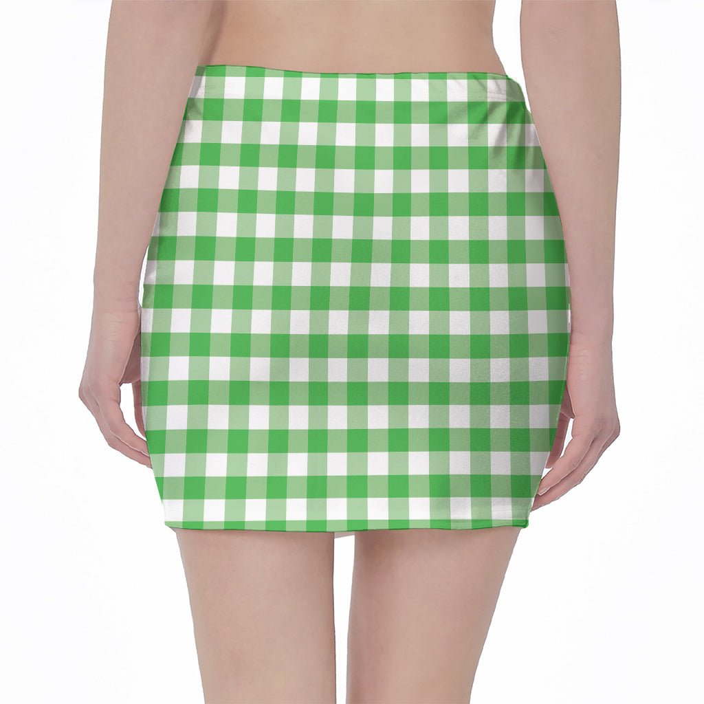 Green And White Gingham Pattern Print Pencil Mini Skirt
