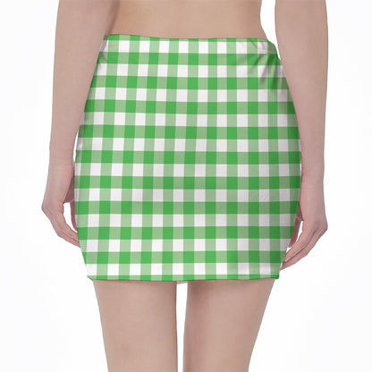 Green And White Gingham Pattern Print Pencil Mini Skirt